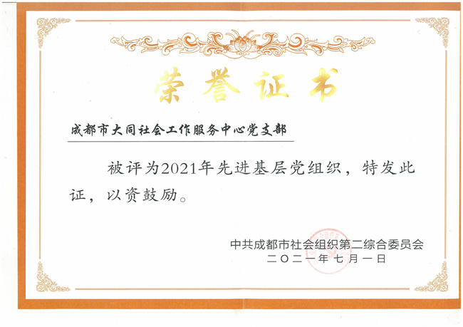 2021成都市先进基层党组织（成都市第二综合党委）